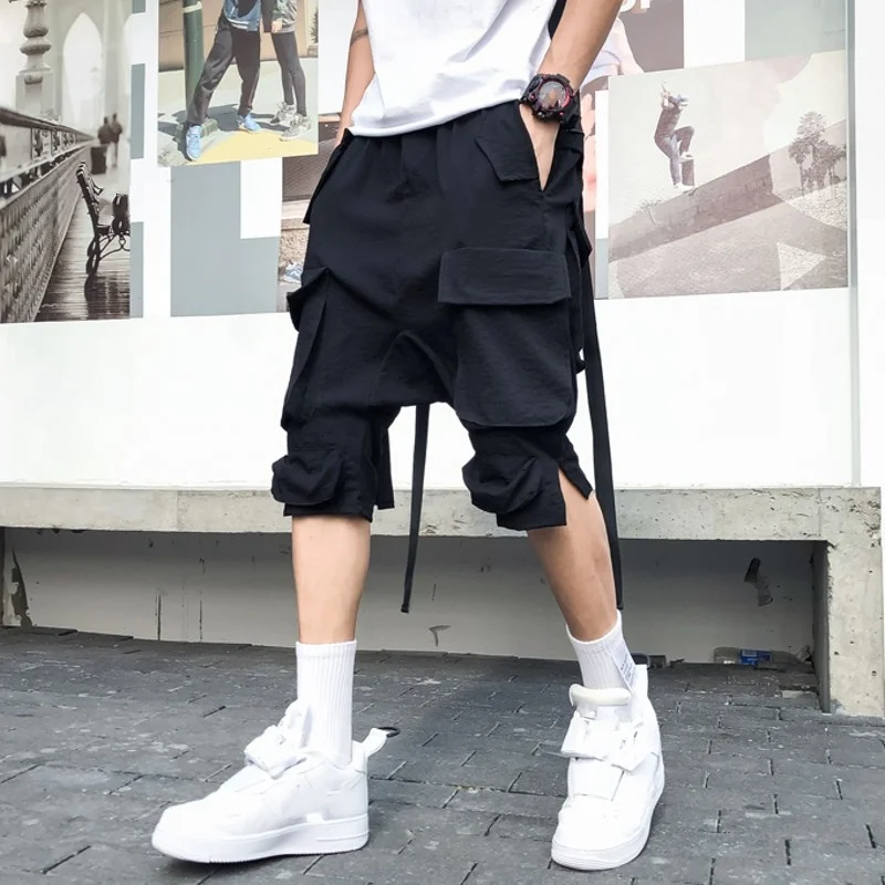 Casual Shorts Losse Knie Lengte Zomer Outdoor Cargo Hip Hop Zakken Fashion Vintage Solid Koreaanse Stijl Mannelijke Nieuwe High Street