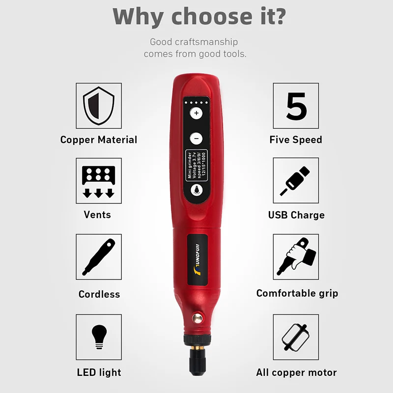 Imagem -03 - Mini Cordless Usb Charging Drill Carpintaria Led Caneta de Gravura Micro Rotary Tool Dremel Engraving Machine