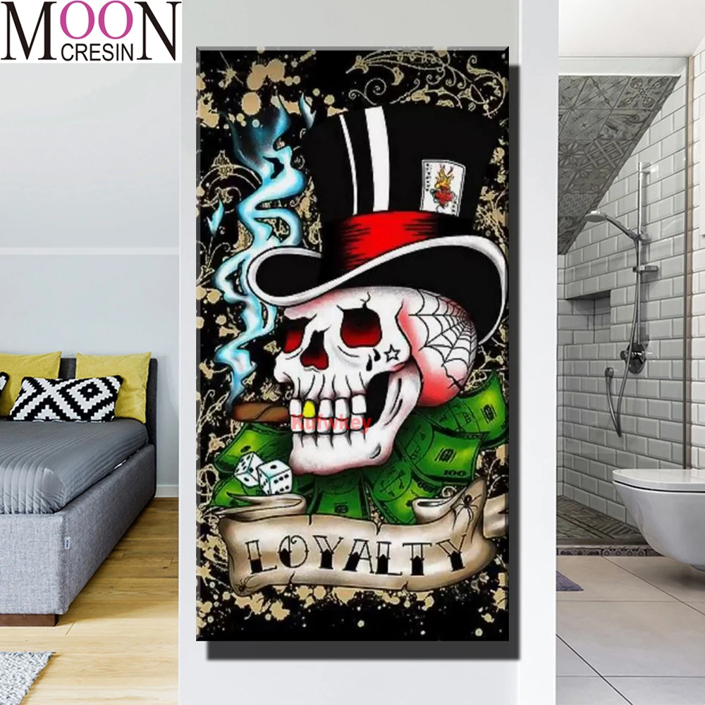 

Diy Diamond Painting Cross Stitch Painting Grinning Skull Mosaic Embroidery Full Square Round Drill Decor Rhinestones 200X100cm