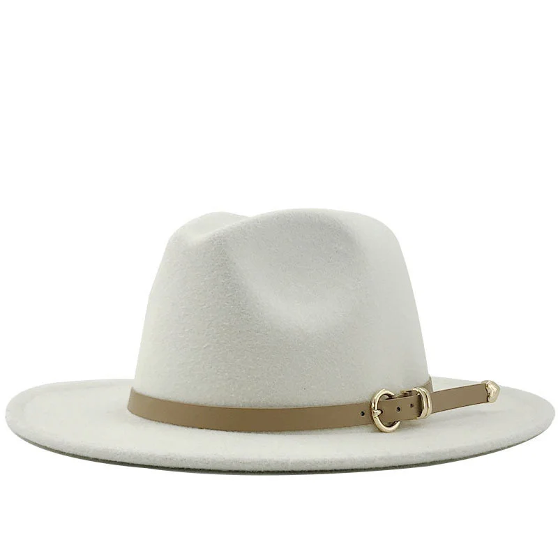 

Men Women New Flat Brim Panama Style Wool Felt Jazz Fedora Hat Cap Gentleman Europe Formal Hat white Floppy Trilby Party Hat