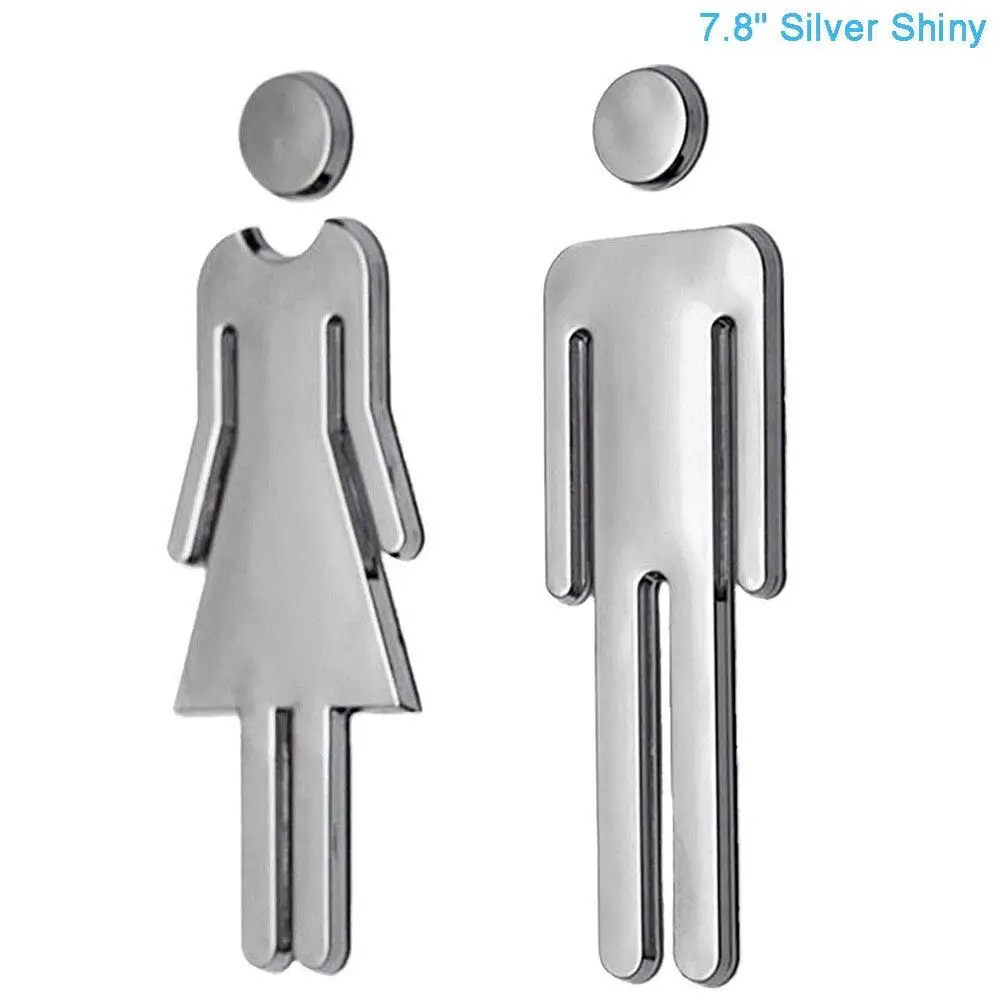 Acrylic Toilet Symbol Adhesive Backed Men's and Women's or Unisex Bathroom Sign for Hotel,Office,Home,Restaurant  (silver)