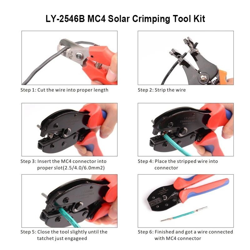 IWISS LY-2546B IWS3/4 Solar Crimping Crimper Plier Tool Kit Crimp 2.5/4/6mm2 range with Stripper, Cutter, Spanners,  Connectors