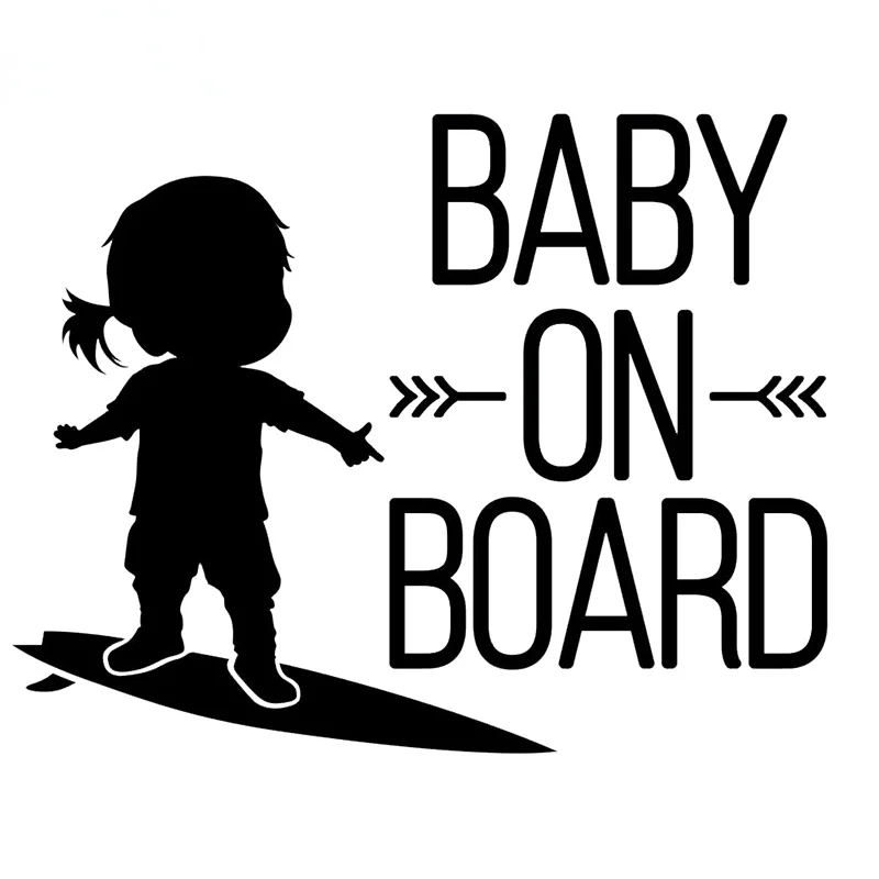 15*12cm New Arrival Baby on board sign surfing Car Sticker Surfing Girl Art Vinyl Car Decal Black White for Daewoo sticker