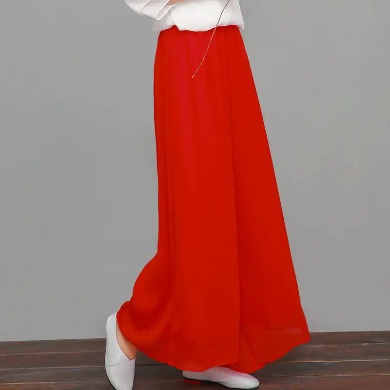 

Plus Size 3XL Loose Elastic Waist Beach Womens Trousers Chiffon Wide Leg Pants Women Red White Summer Long Women Pants HK298