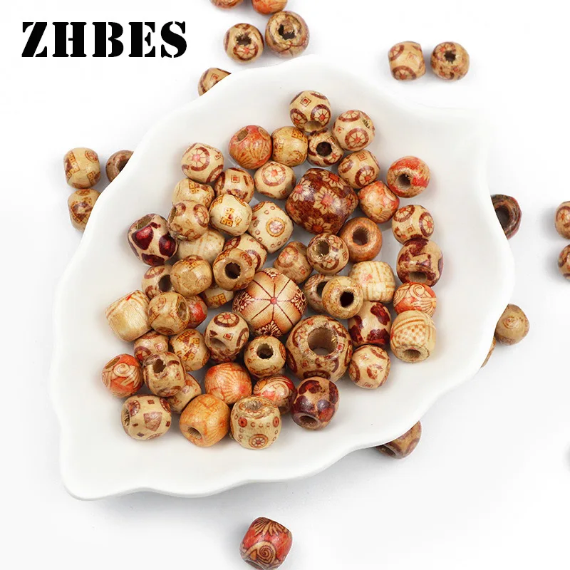 Natural Painted Wooden Round Loose Beads For Jewelry Making Charm Bracelets Big Hole Ball DIY Spacers Beading Accessories