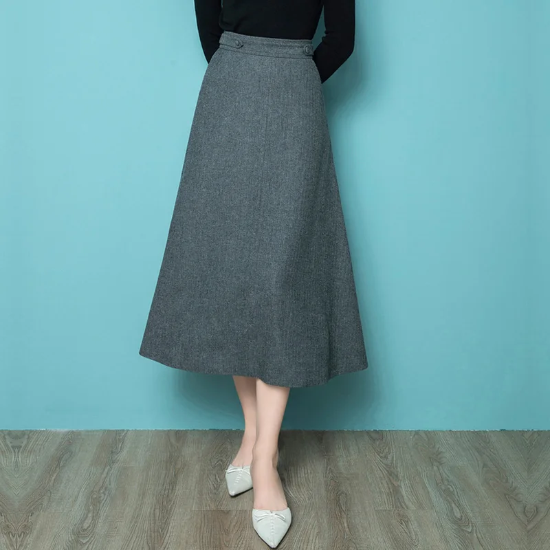 High End Temperament Wool A-Line Skirt Autumn And Winter New High Waist Slim Fashion Dress