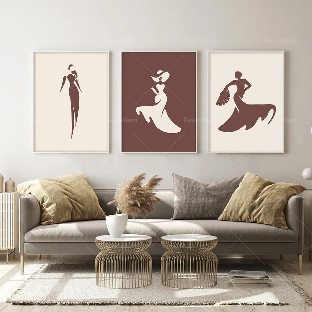 Female abstract wall art living room decoration, minimalist female prints, female body art, earth-colored bohemian posters