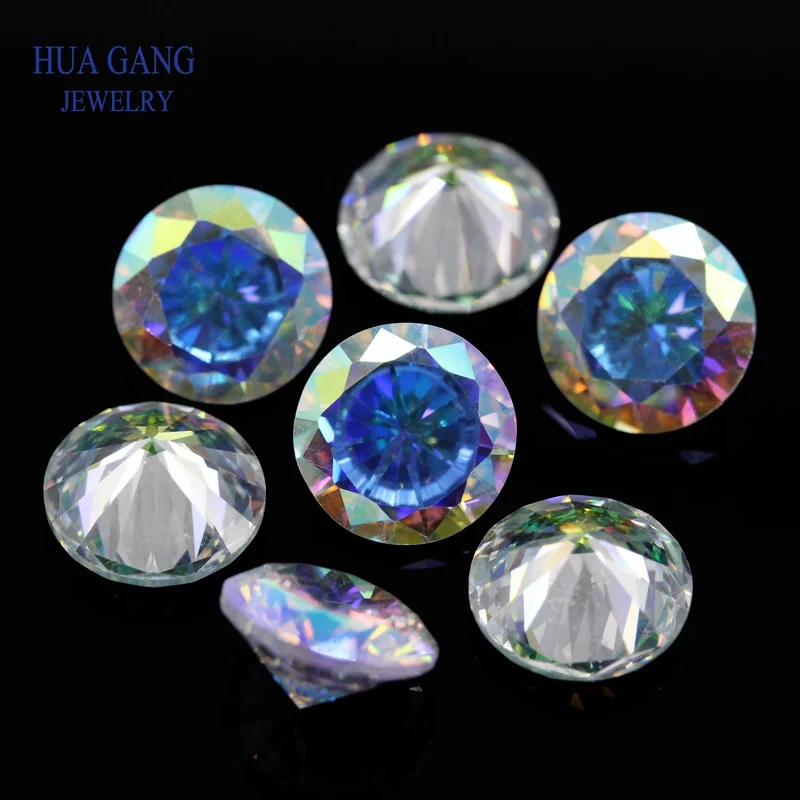 Round Shape AB Multicolor Cubic Zirconia Stone Loose Plating AB Color CZ 1mm~10mm Stones Synthetic Gems For Jewelry Making