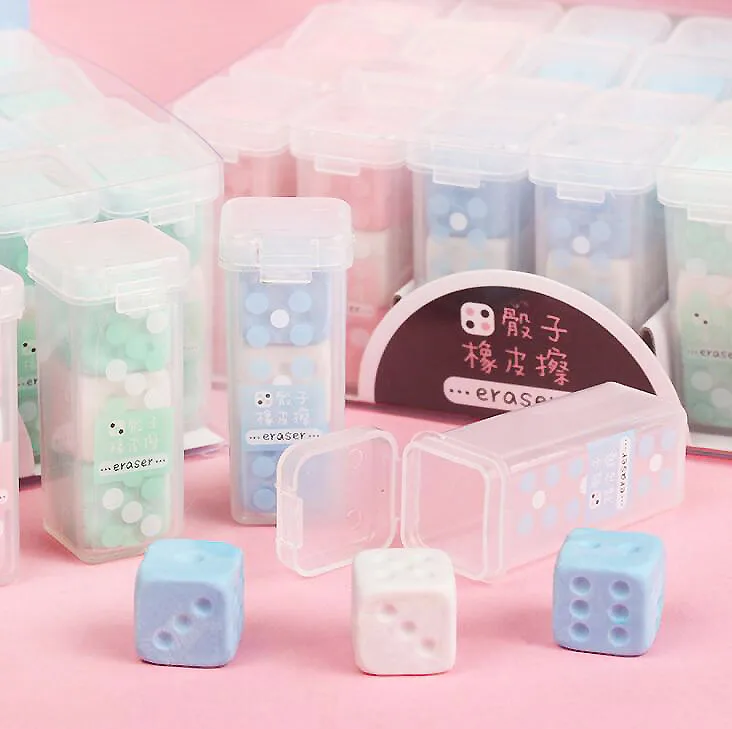 3pcs/box/set Novelty Dice Shaped Erasers 3 Candy Color Eraser Kawaii Stationery School Office Supplies(ss-707)