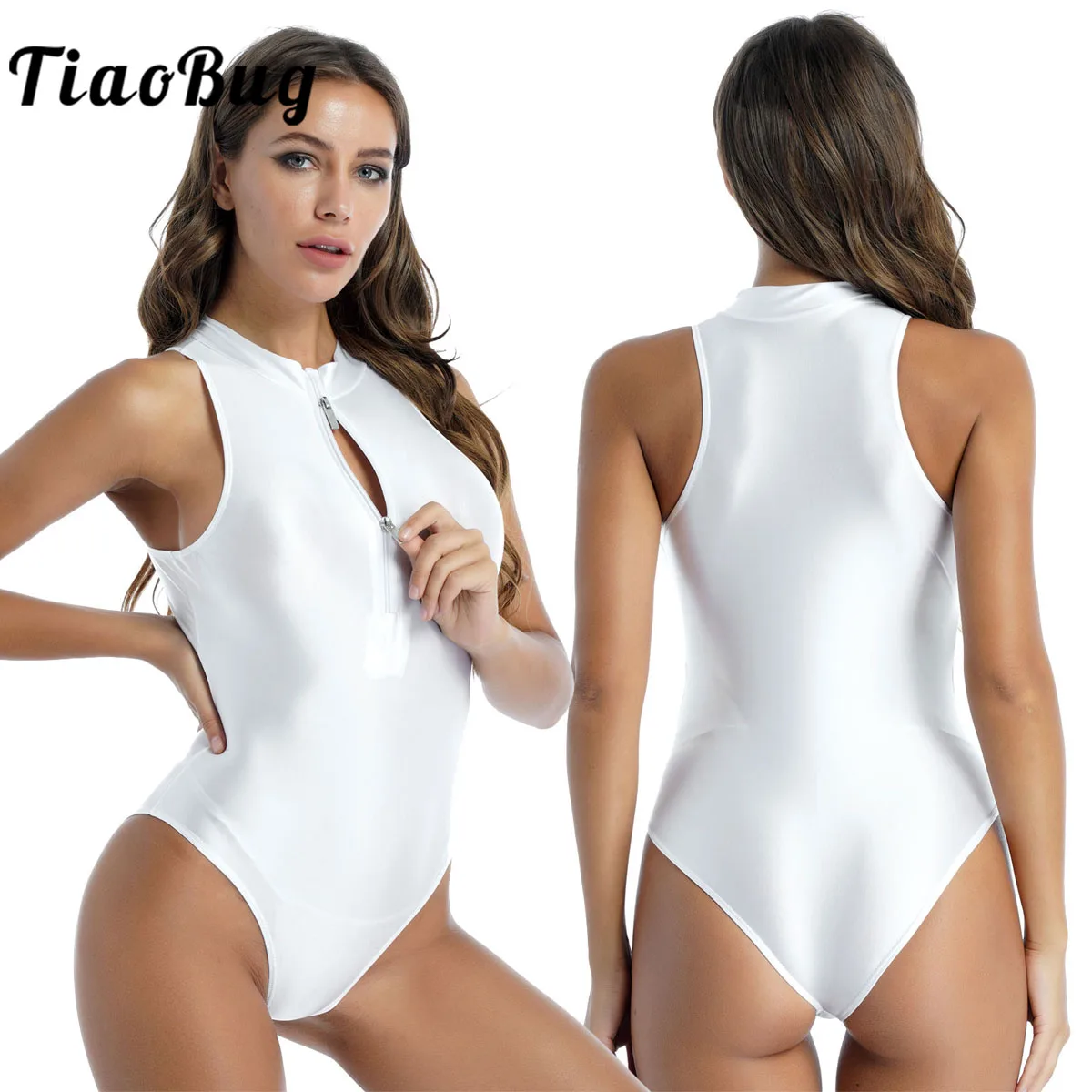 Combinaison D.lique Brillante Sexy pour Femme, Justaucorps à Fermeture Éclair, Maillot de Bain une Pièce, Costume de breven Club