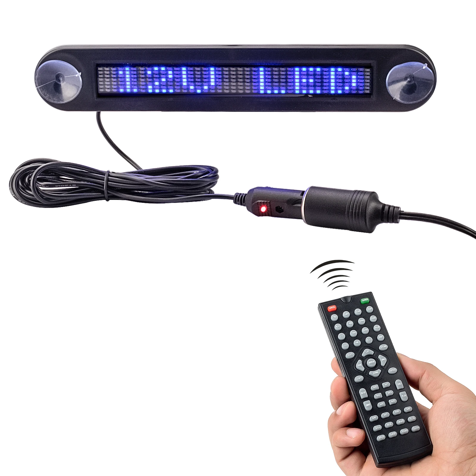 12V Led Car Sign Programmable Moving Scrolling Red/Blue Message Display Board Remote Control for Car,Text,Shop,Festivals Decor