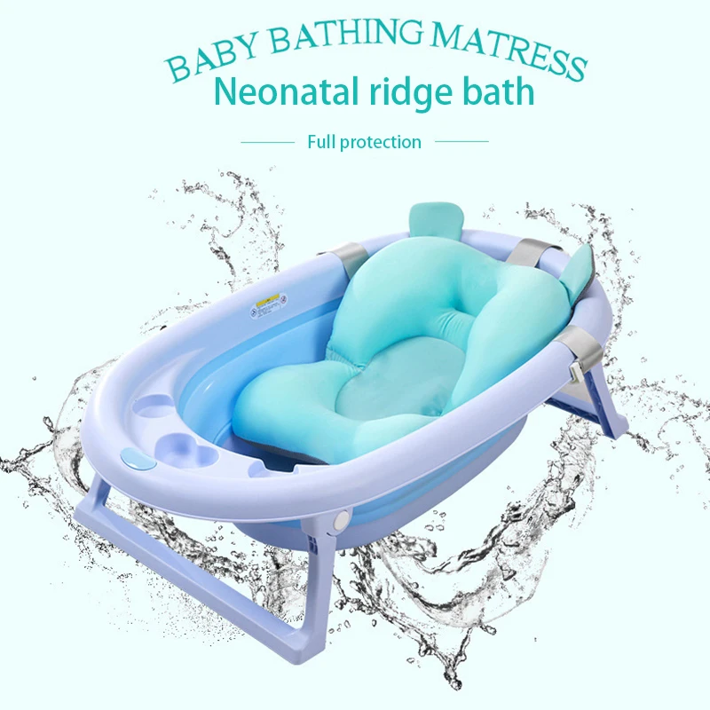 Baby Bath Tub Newborn Baby Foldable Baby Bath Tub Pad & Chair & Shelf Newborn Bathtub Seat Infant Support Cushion Mat Bath Mat