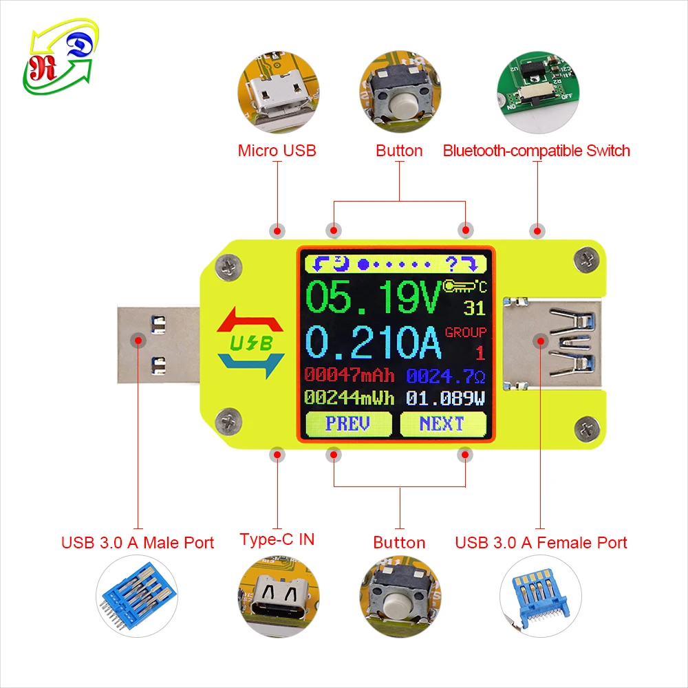 RD UM34 UM34C dla APP USB 3.0 Type-C DC woltomierz amperomierz miernik napięcia prądu ładowanie akumulatora miernik rezystancji kabla Tester