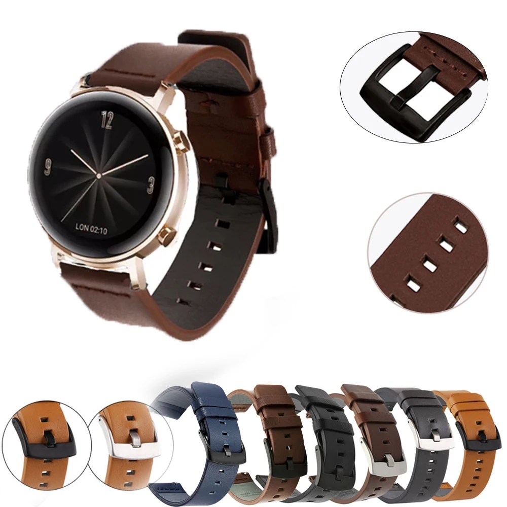 Correa de cuero genuino para Huawei Watch GT/GT2 Pro Honor Magic2 42 46, repuesto de Correa de reloj Samsung S3, 20, 22mm