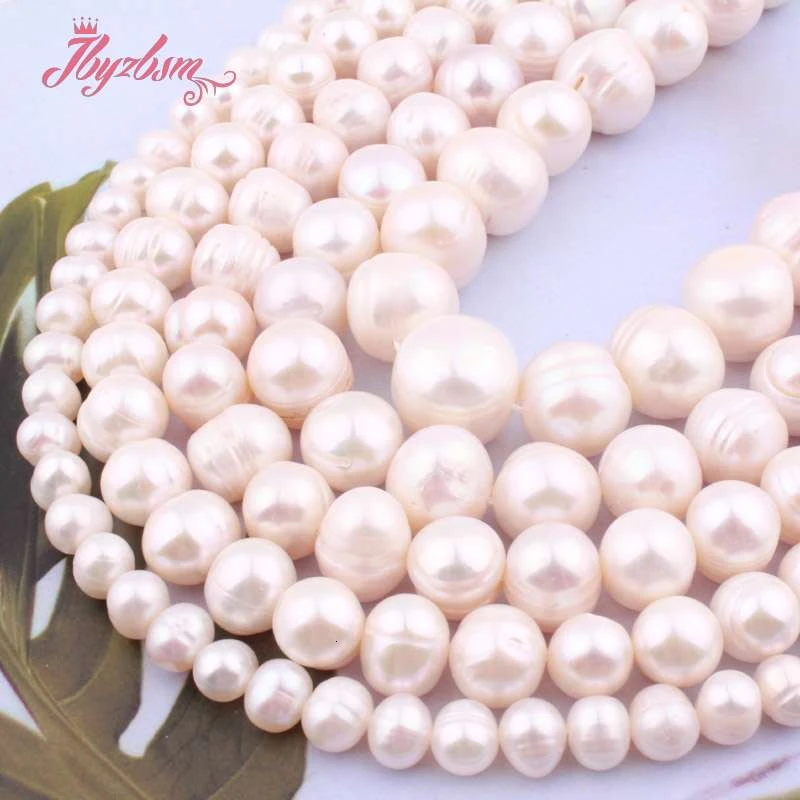 Natural A Grade Nearround Freshwater Pearl White 9-10/10-12/11-14MM Stone Beads For DIY Necklace Bracelet Jewelry Making 15\