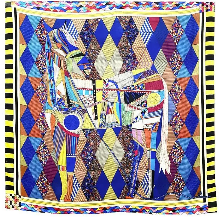 2020 NEW 90*90cm Luxury Brand Women Silk Scarves Plaid Horse Square Scarves Spring Summer Shawls For Ladies
