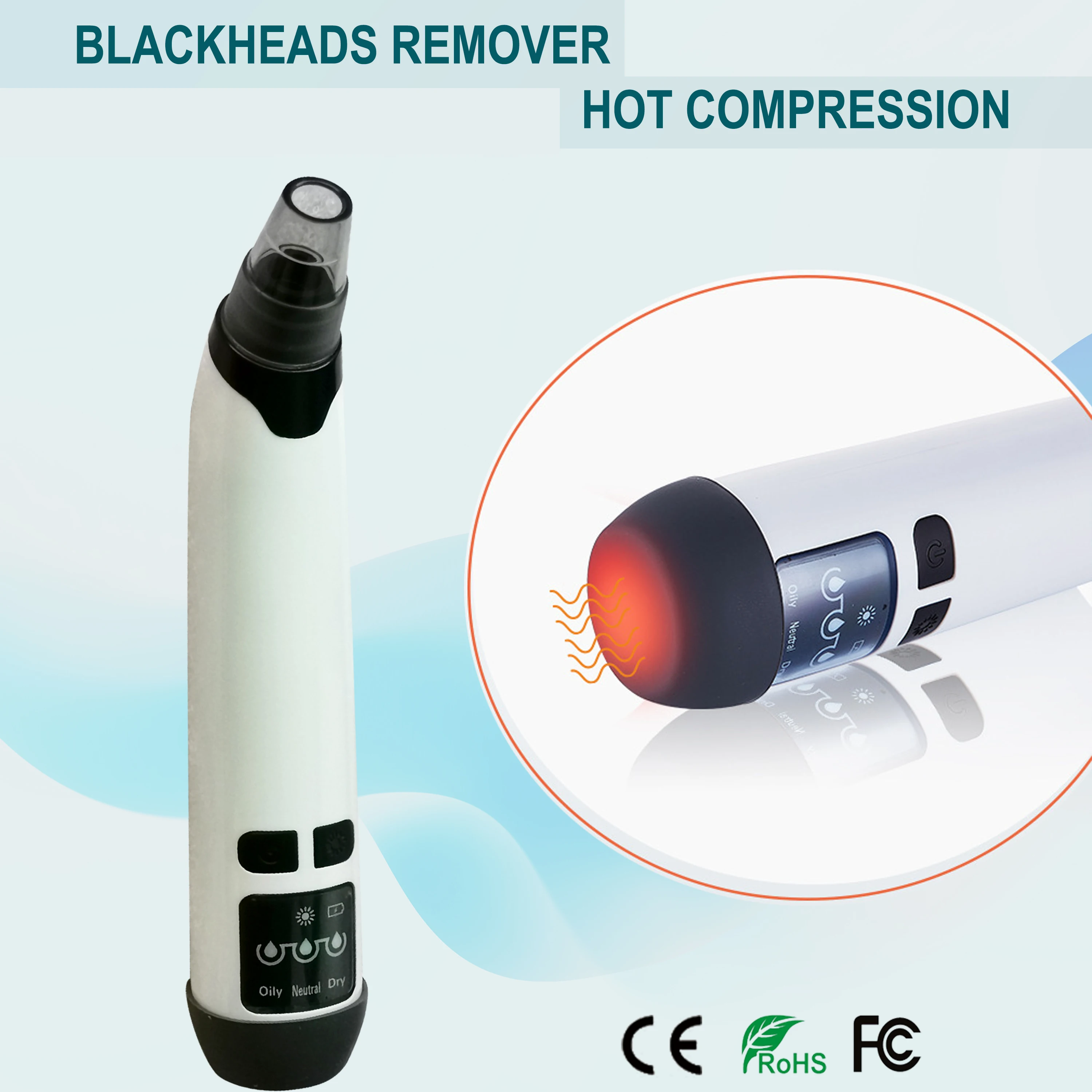 New Powerful Heating Vacumm Acne Blackhead Remover Face Cleaner Comedone Extractor Skin Pore Cleanser for Facial