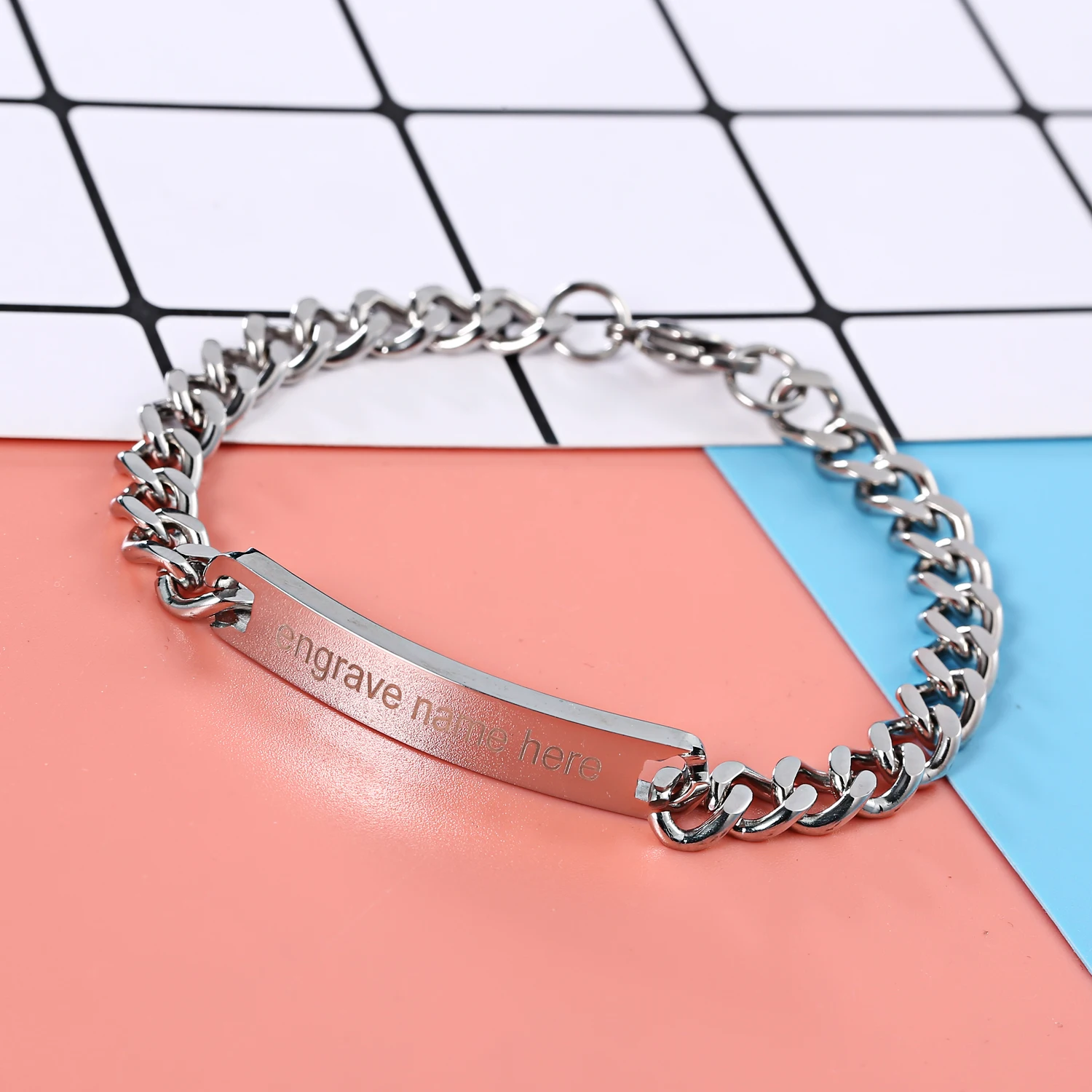 Picture Letter Name Engraving Customized Bracelet Stainless Steel Chain Bracelet Bangle For Couple Women Men Boy Girl Gift