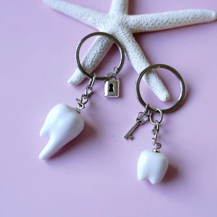 Cute Keychains Ceramic Teeth Key Chain Character Of Small Pure Eternal Love Couples Bag Accessories #YXA03