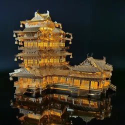 3D Metal Puzzle da Torre YueJiang para Adultos, Modelo de Montagem DIY, Corte a Laser, Arquitetura Chinesa Antiga, Oceano Antigo