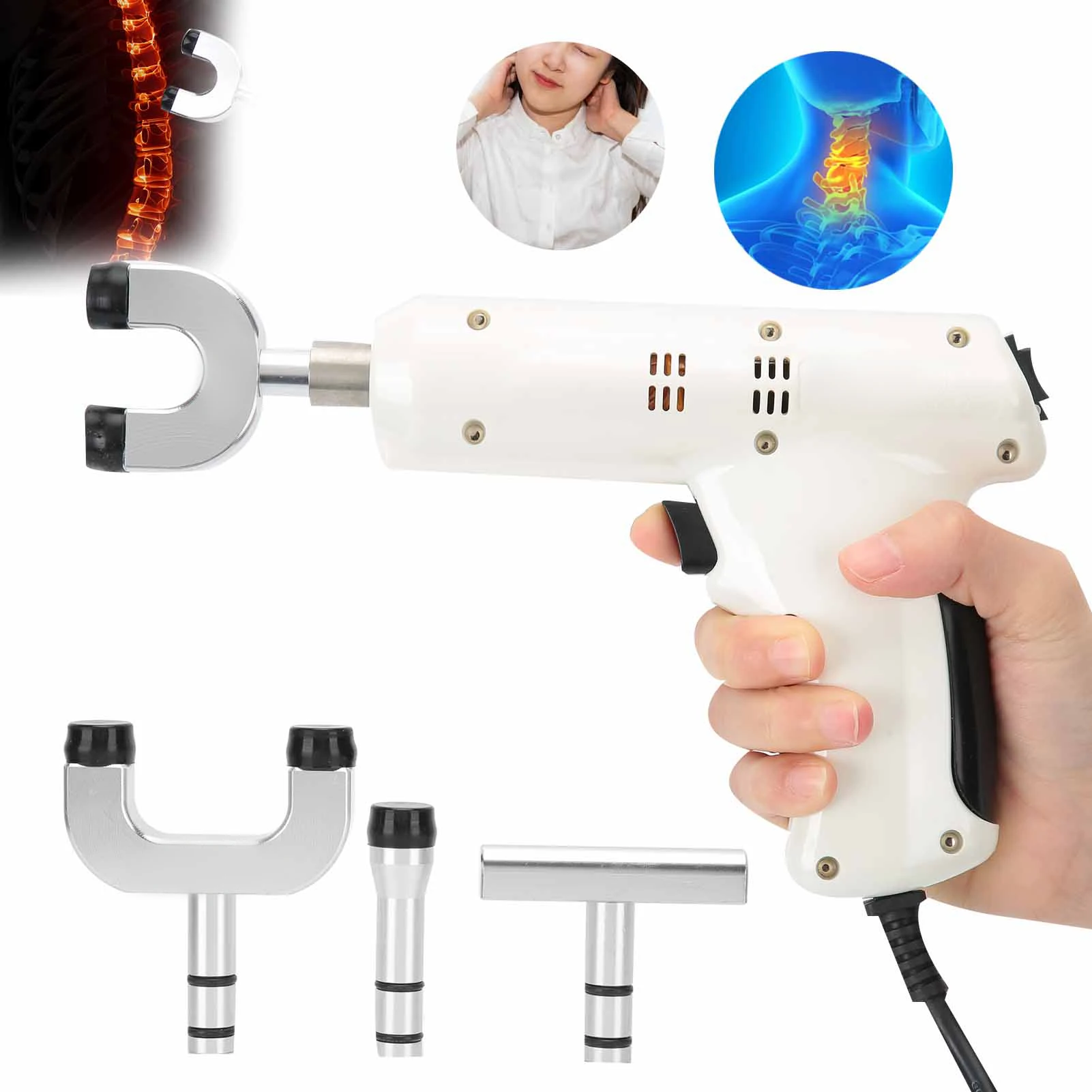 

Electric Spine Massager AMCT Chiropractic Adjustment Correction Tool 4 Kinds Physiotherapy Heads Body Neck Treatment Health Care