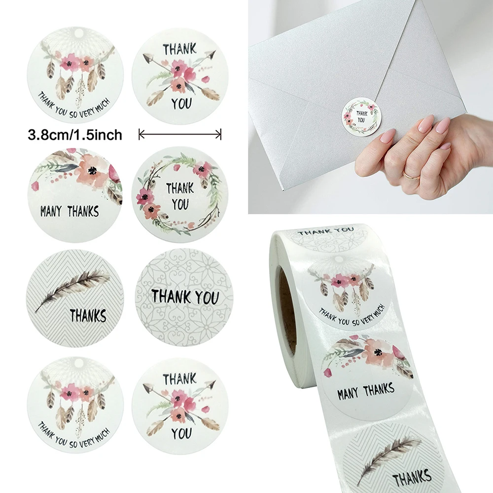 

500pcs 3.8CM/1.5 Inch Floral Thank You Sticker UV Crafts Birthday Party Gift Box/ Bag Sealling Label DIY Decoration Sticker