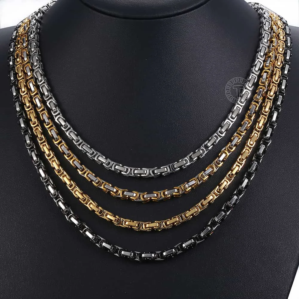 

5mm Necklace For Women Men Black Gold Silver Color Stainless Steel Byzantine Box Link Chain Necklace Fashion Jewelry LKNN24