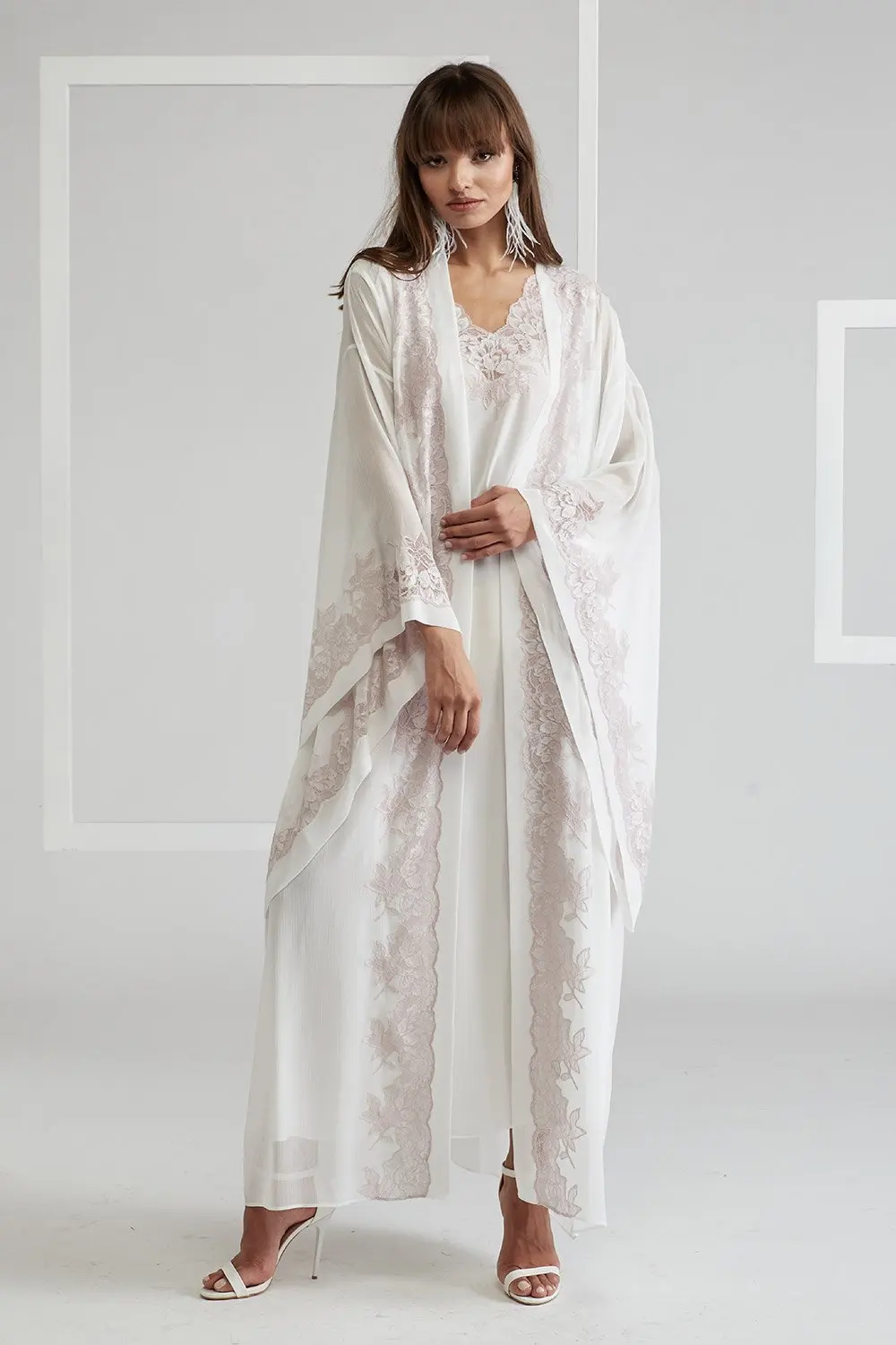 New Bridal Wraps Maternity Robes Custom Made Lace Appliques 2 Pieces Suits Women Photo Shoot Beach Birthday Party Bathrobe