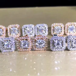 Huitan Simple Square Shaped Stud Earrings for Women Full Cubic Zirconia Shiny Wedding Jewelry Statement Earrings Wholesale Lots