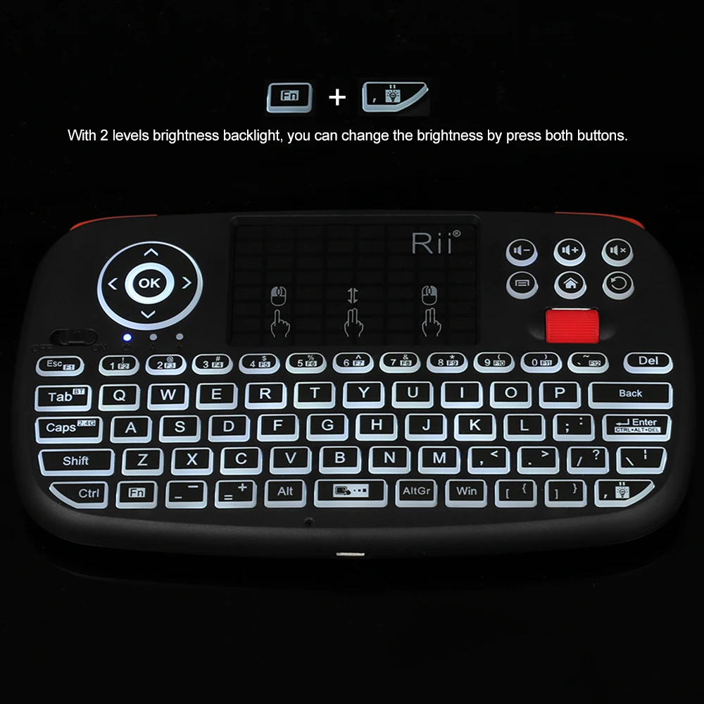 Mini teclado sem fio BT com mouse de ar retroiluminado para Windows, Rii i4, 2.4G, russo, inglês, Espanha, Android