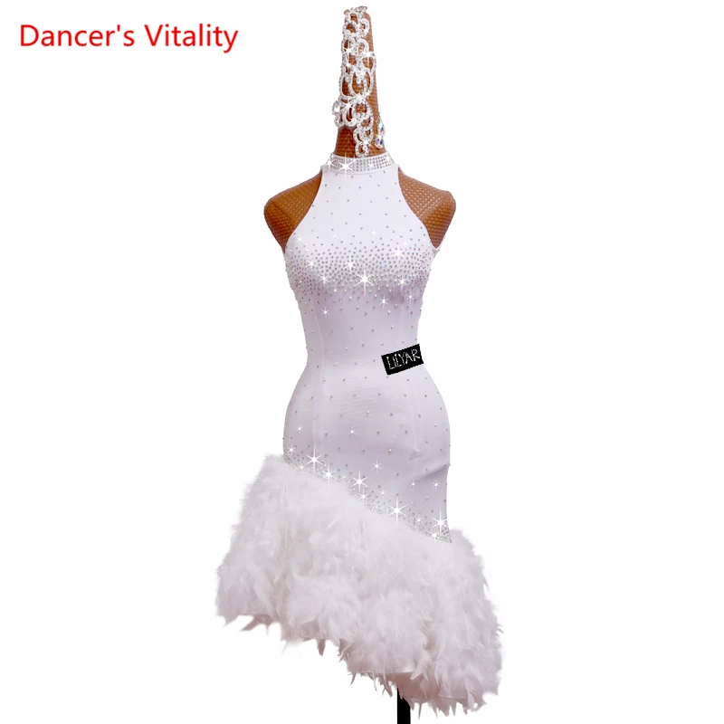 

Latin Dance Competition Dress Female High-end Custom Sleeveless Dance Skirt Adult Children Chacha Dance Performance Costume