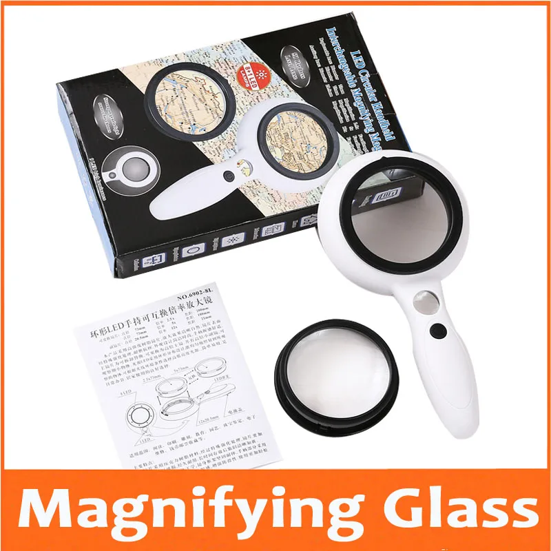 

2.5x 5x 73mm Double Lenses Handheld Illuminated Reading Magnifying Glass for Old Man Fashion Magnifier in Supermarket