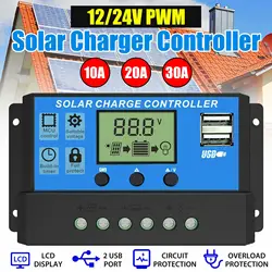 30A/20A/10A Solar Charge Controller 12V 24V Auto PWM Controllers LCD Dual USB 5V Output Solar Panel PV Regulator Dropshipping