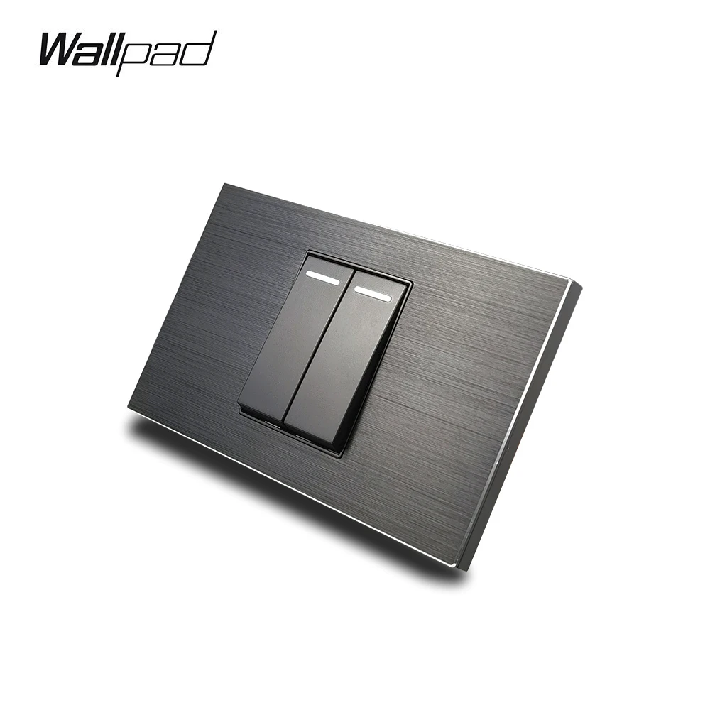 

2 Gang AU US Push Button Wall Switch Wallpad L3 Aluminum Black Metal Panel 118*75mm 2 Way Control Light Switch Plate 3M