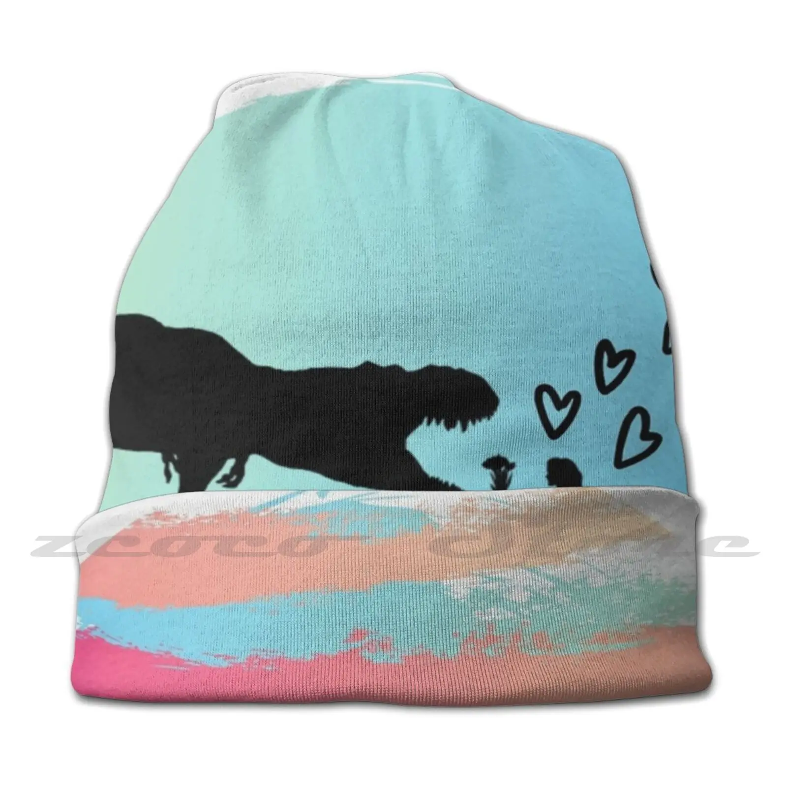 A Girl And Her Dino Personalized Pattern Knit Hats Plus Size Elastic Soft Cap T Rex Dinosaur Clever Girl Raptor Dino World