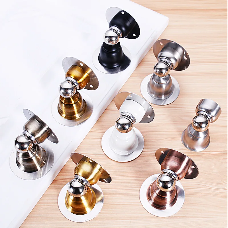 Double use non punching ultra short door stop suction micro strong magnetic stainless steel wall suction door stopper leaf