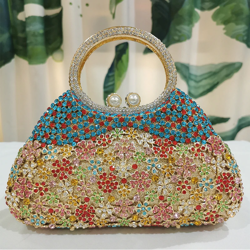 

Best Designer Blue/Red/White Diamond Top-Handle Chain Handbags Fashion Crystal Women Clutch Bags Evening Rhinestone Party Purses