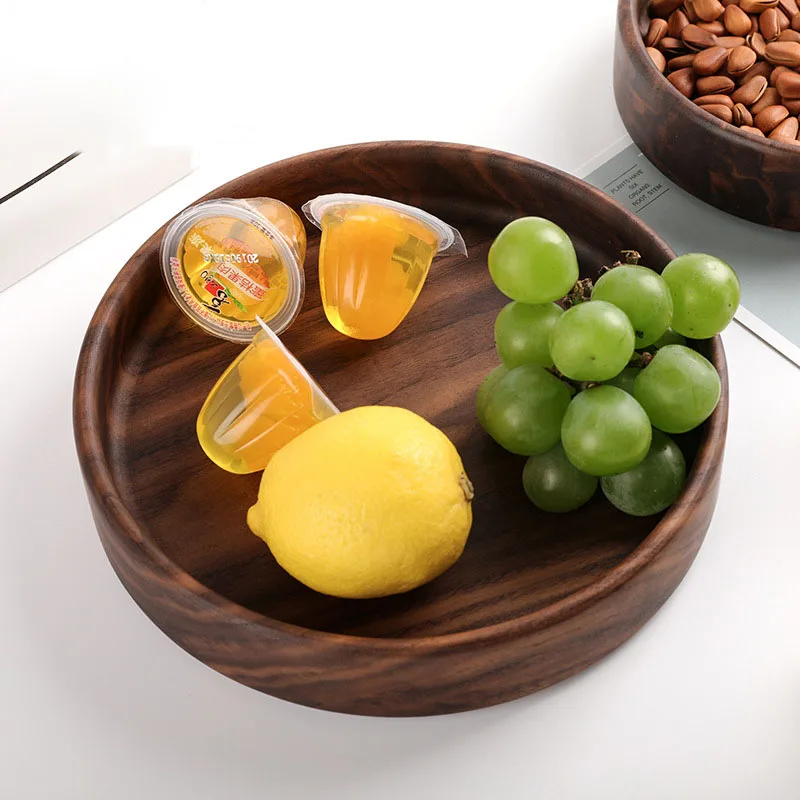 Luxury Walnut Solid Wood Dry Serving Tray Snack Plate Round Wooden Fruit Candy Bread Storage Platter Decoration Coffee Table Col