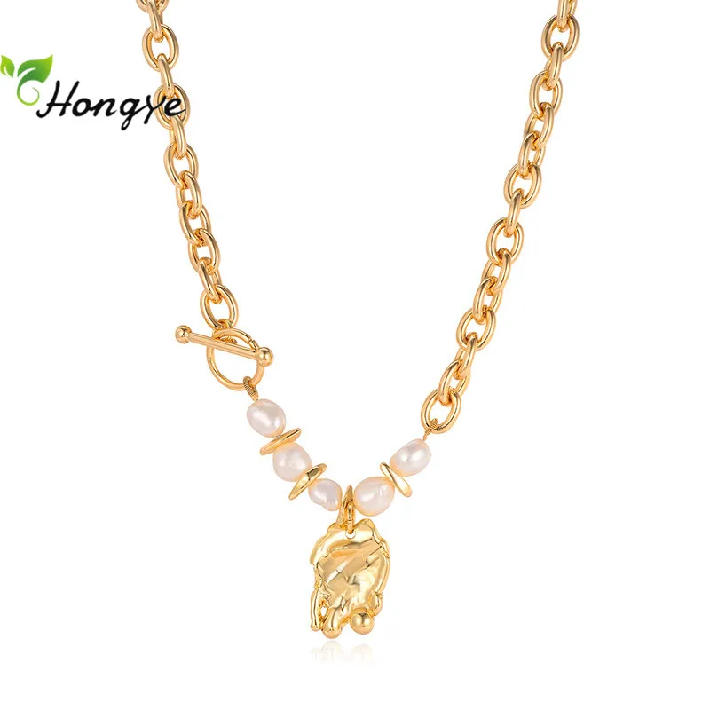 

Hongye Irregular Natural Freshwater Pearl Pendant Circle Chain Asymmetry Clavicle Necklace Female Jewelry New Arrivals