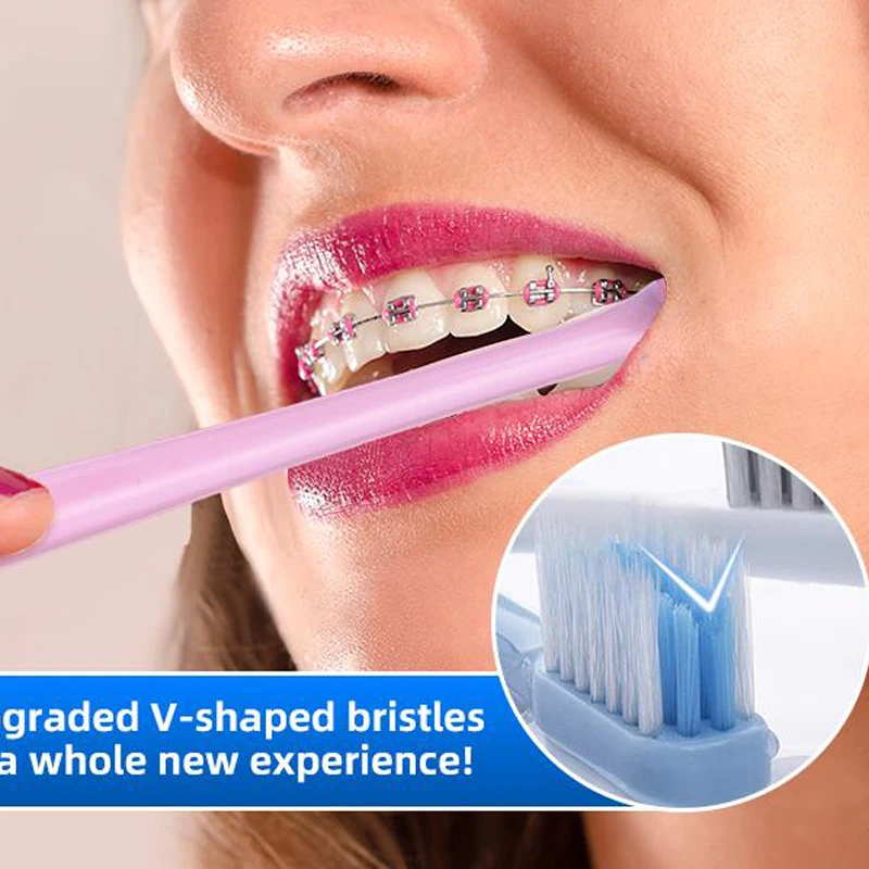 Y-kelin 8/12 pcs Oral Hygiene Care Orthodontic Tooth Brushes V-Shaped Toothbrush Soft Bristle with 1 Inter-Dental Brush