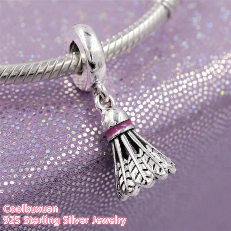 

100% 925 Sterling Silver Badminton Birdie Dangle Charm beads Fits Original Pandora bracelets Jewelry Making