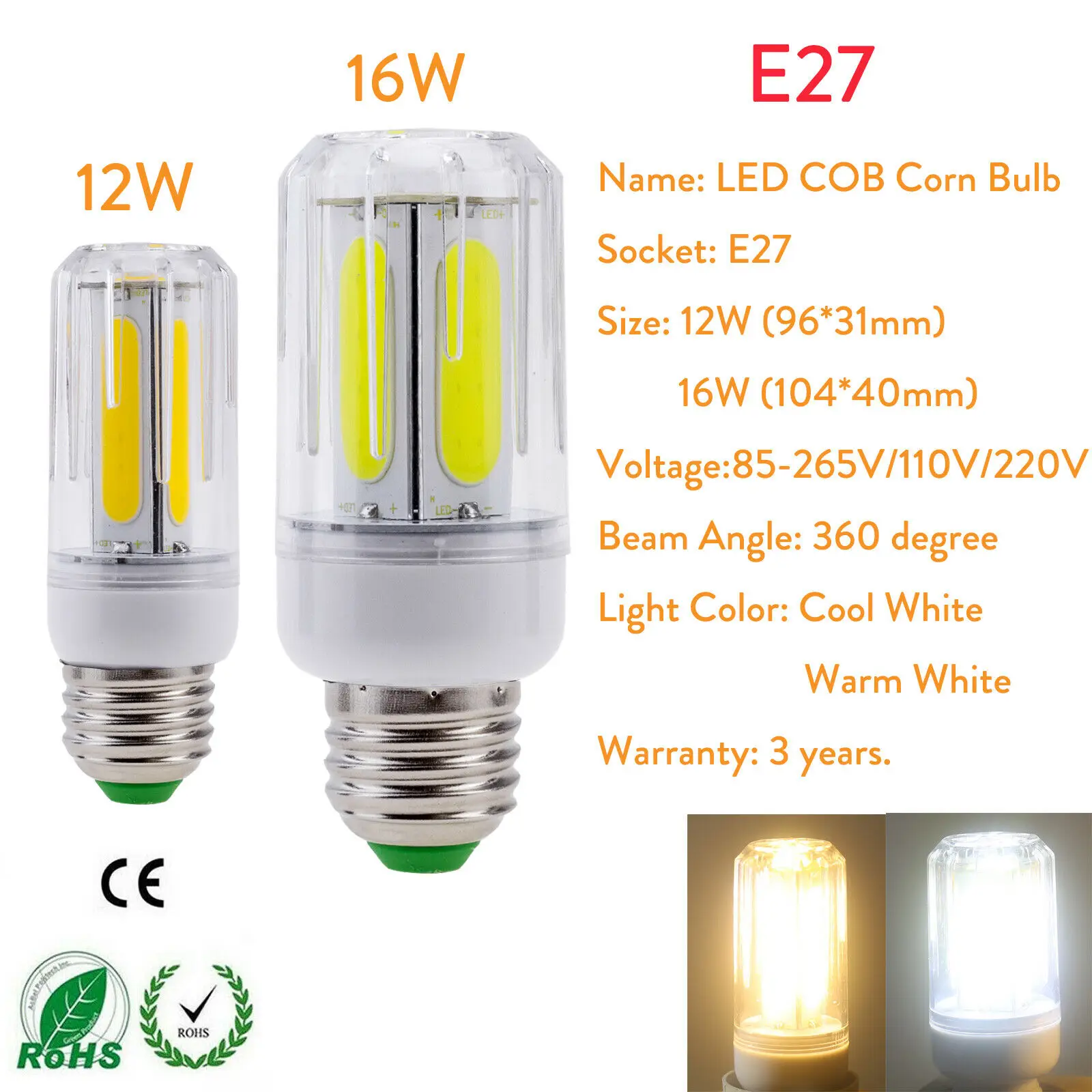 5Pcs LED COB Corn Light Bulbs E27 E26 E14 E12 B22 Lamps 220V 110V 12W 16W Bright White Ampoule Bombilla for Home House Bedroom