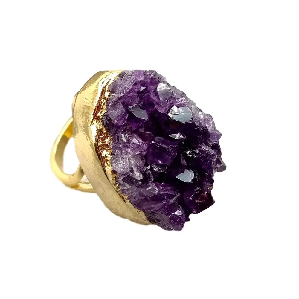 natural Amethyst rough drazy gold plated Ring