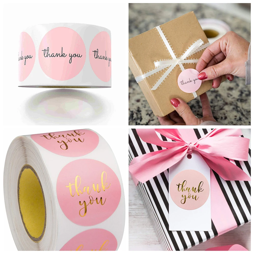 100-500pcs Round Thank You Sticker Envelope Seal Scrapbook Sticker Pink Heart Cute Round Sticker Stationery Label Stickers