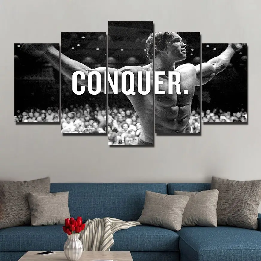 

No Framed Canvas 5 Pieces Arnold Schwarzenegger Conquer Boxing Wall Art Posters Pictures for Living Room Home Decor Paintings