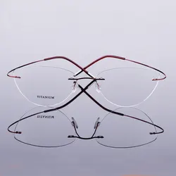 Reven Jate Flexible Titanium Alloy Rimless Eyeglasses Frame for Optical Prescription Glasses Eyewear for Women and Men 20003