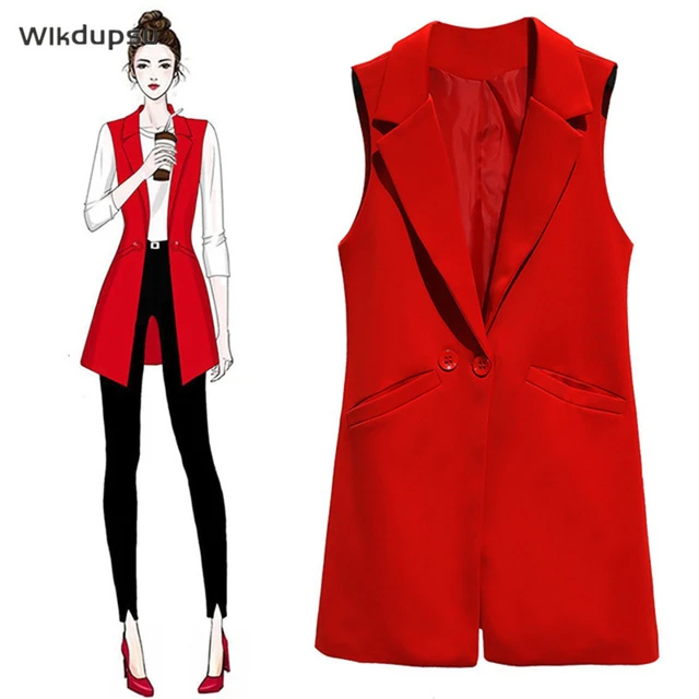 Vest For Women Sleeveless Jacket Coat Long Vest Blazer Formal Work Ladies Office Vintage Slim Suit Waistcoat Female Oversize