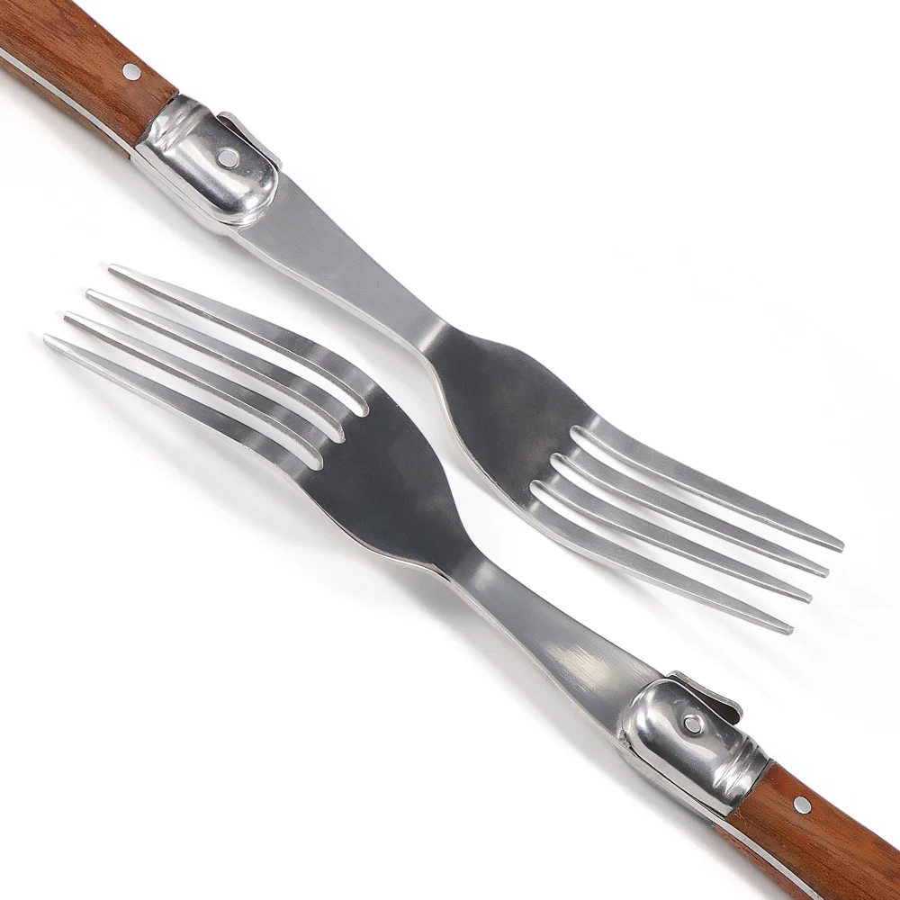 Jaswehome Laguiole Wood Handle 6pcs Dinner Fork Collection Stainless Steel Dessert Forks Table Forks Serving Flatware Set