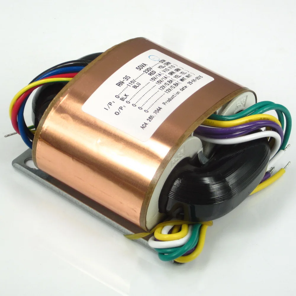 R-type power transformer 50W dual 15V + dual 12V with copper shield R cattle copper wire 115V-230V