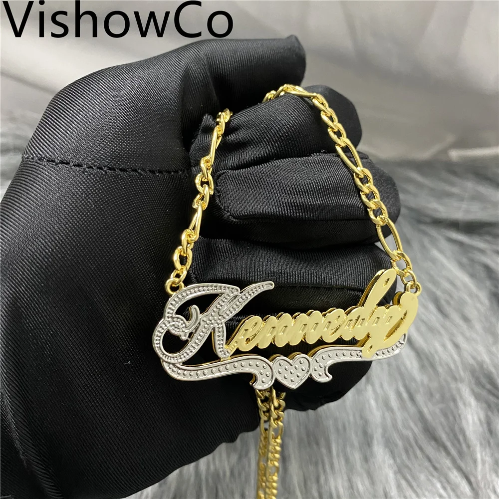 Customized Name Necklace Double 18K Gold plated Nameplate 3D Necklace Personalized Choker Women Double layer Name Necklace Gifts